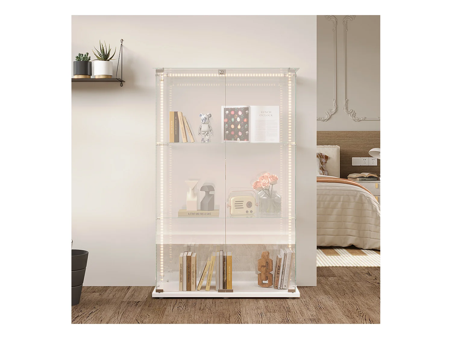 Vitrine de salon avec 4 étagères et doubles portes