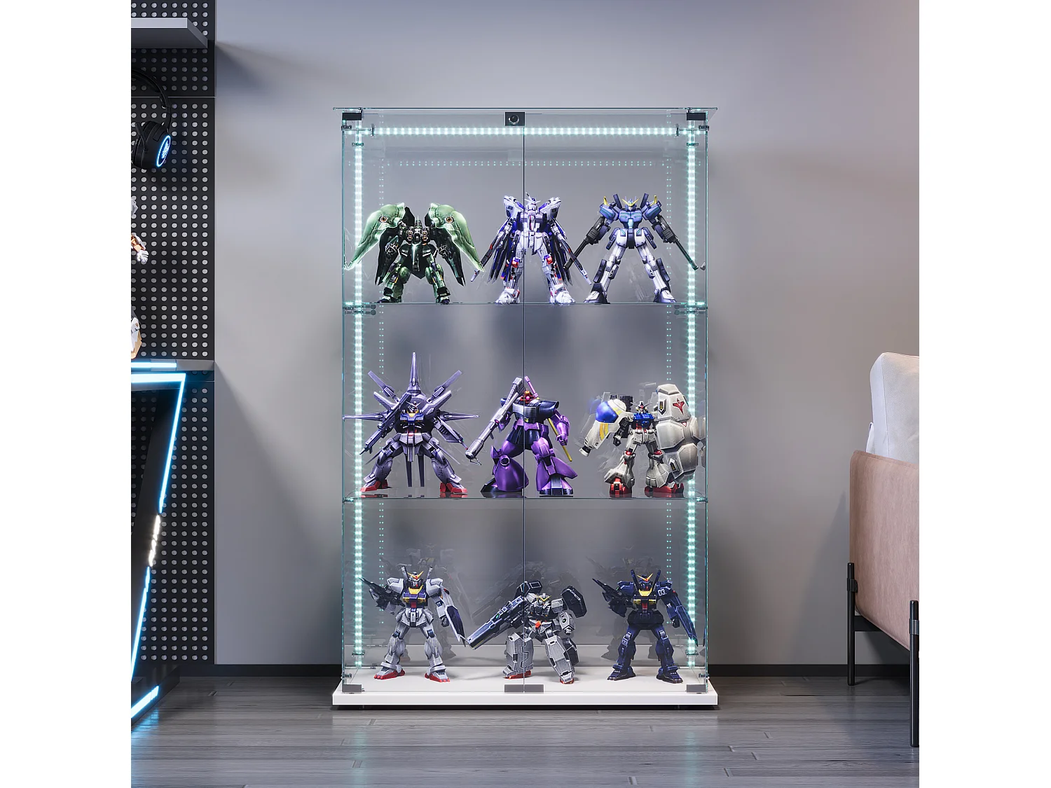 Vitrine de salon avec 4 étagères et doubles portes