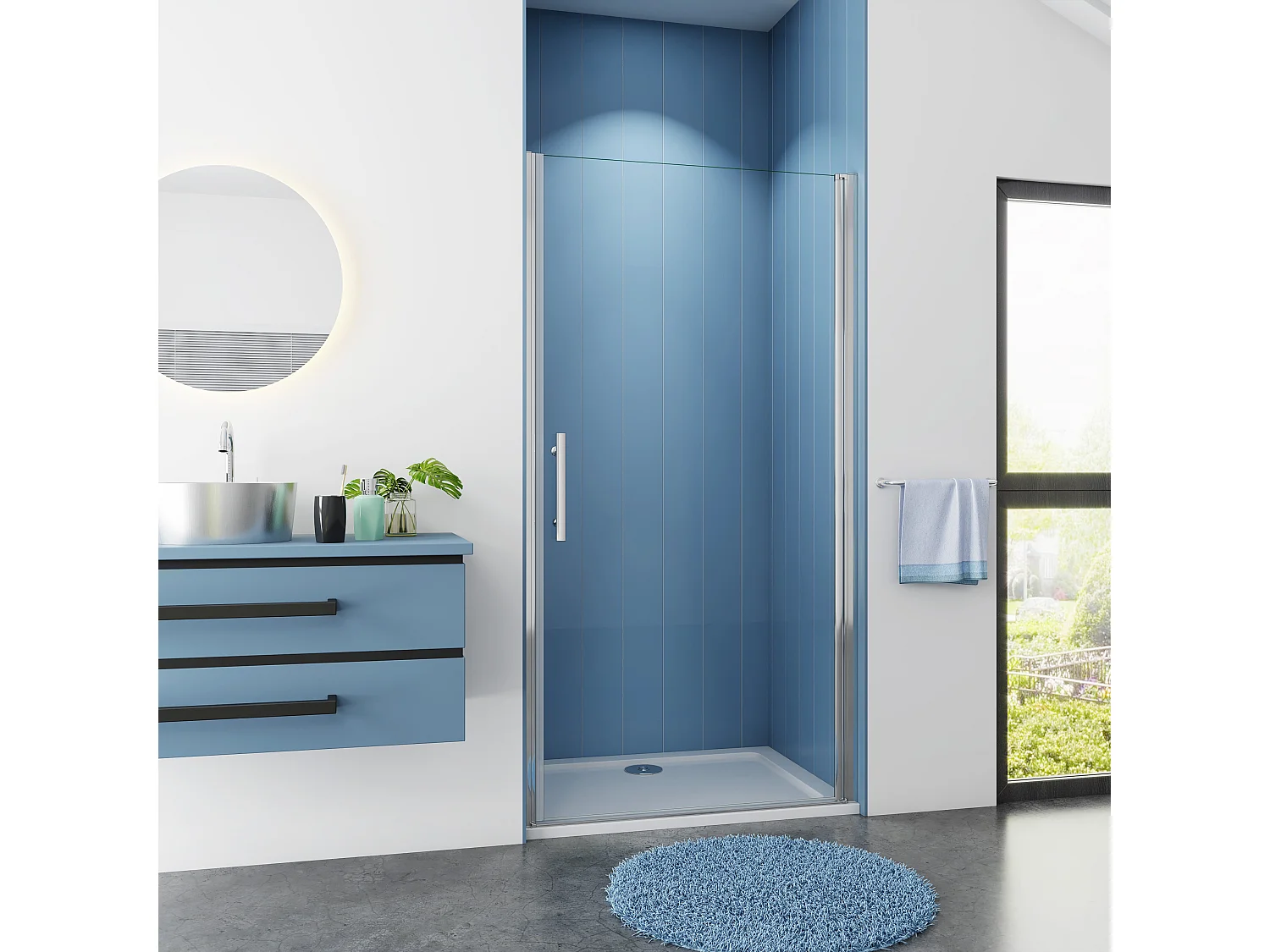 76x185cm Duschtrennwand Drehtür Glastür Nischentür Duschtür Duschkabine weiß matt mit rechtsseitigem Aluminiumprofil