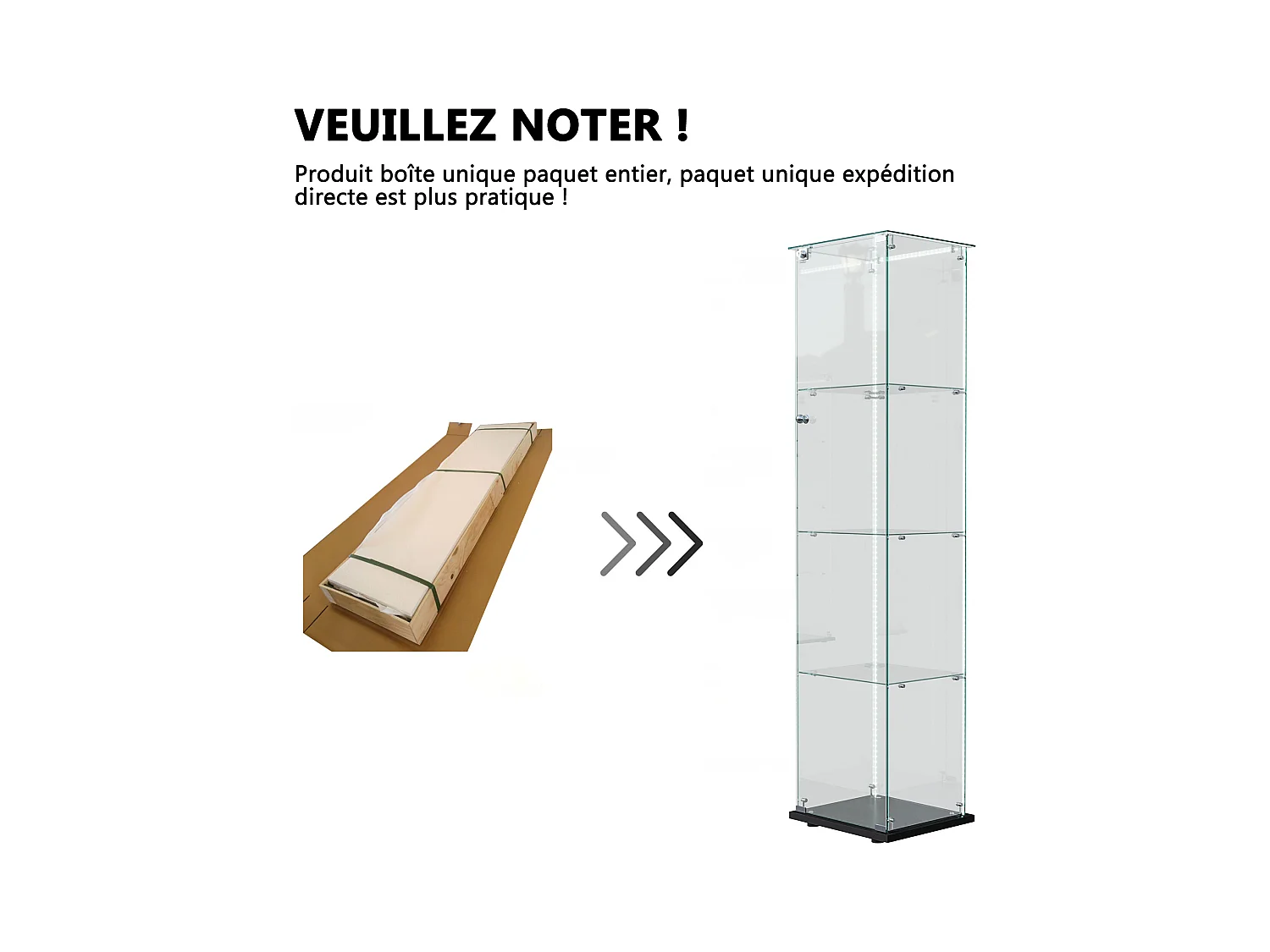 Vitrine en verre avec 5 étagères et portes doubles, vitrine de salon