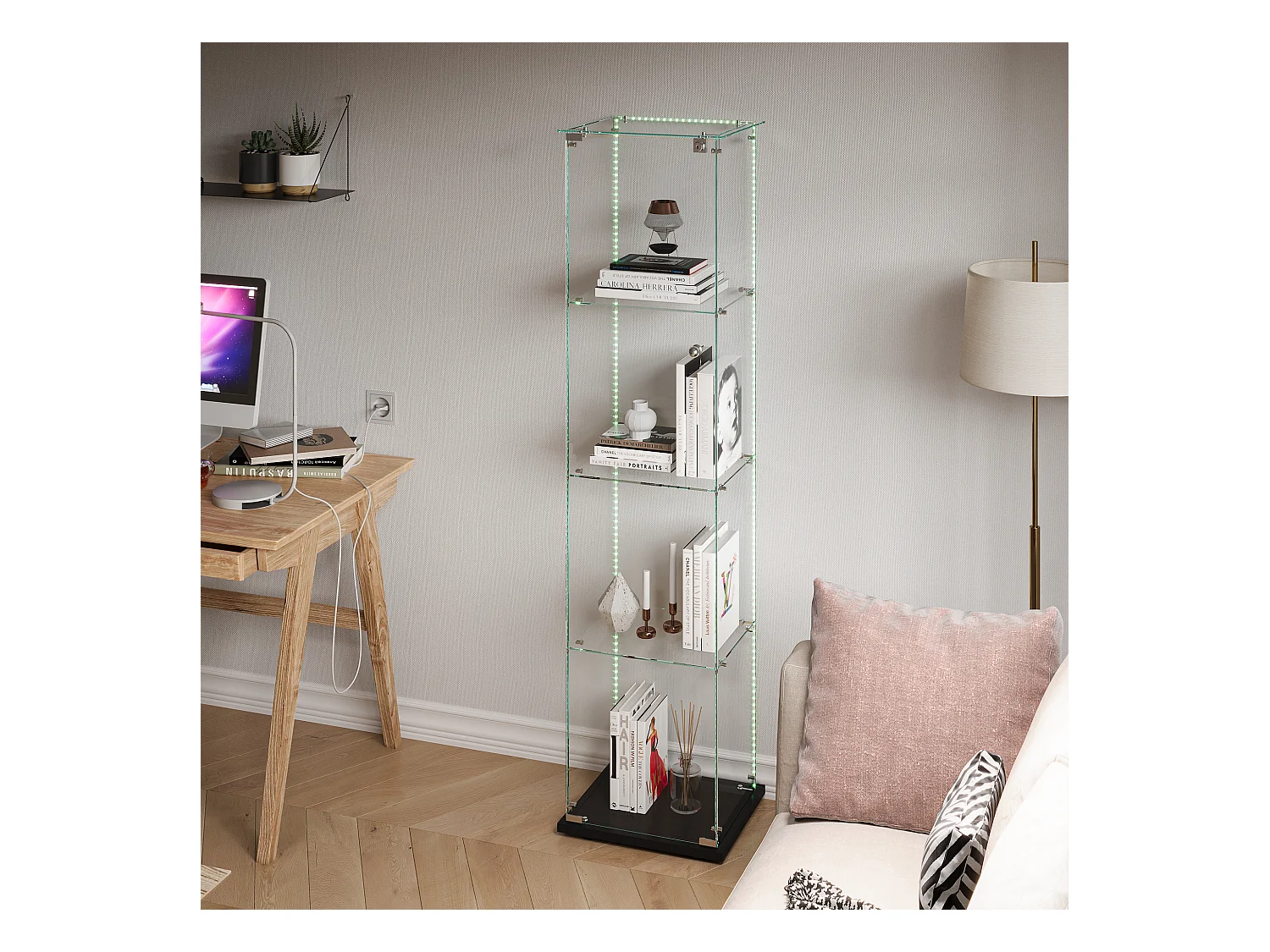 Vitrine en verre avec 5 étagères et portes doubles, vitrine de salon