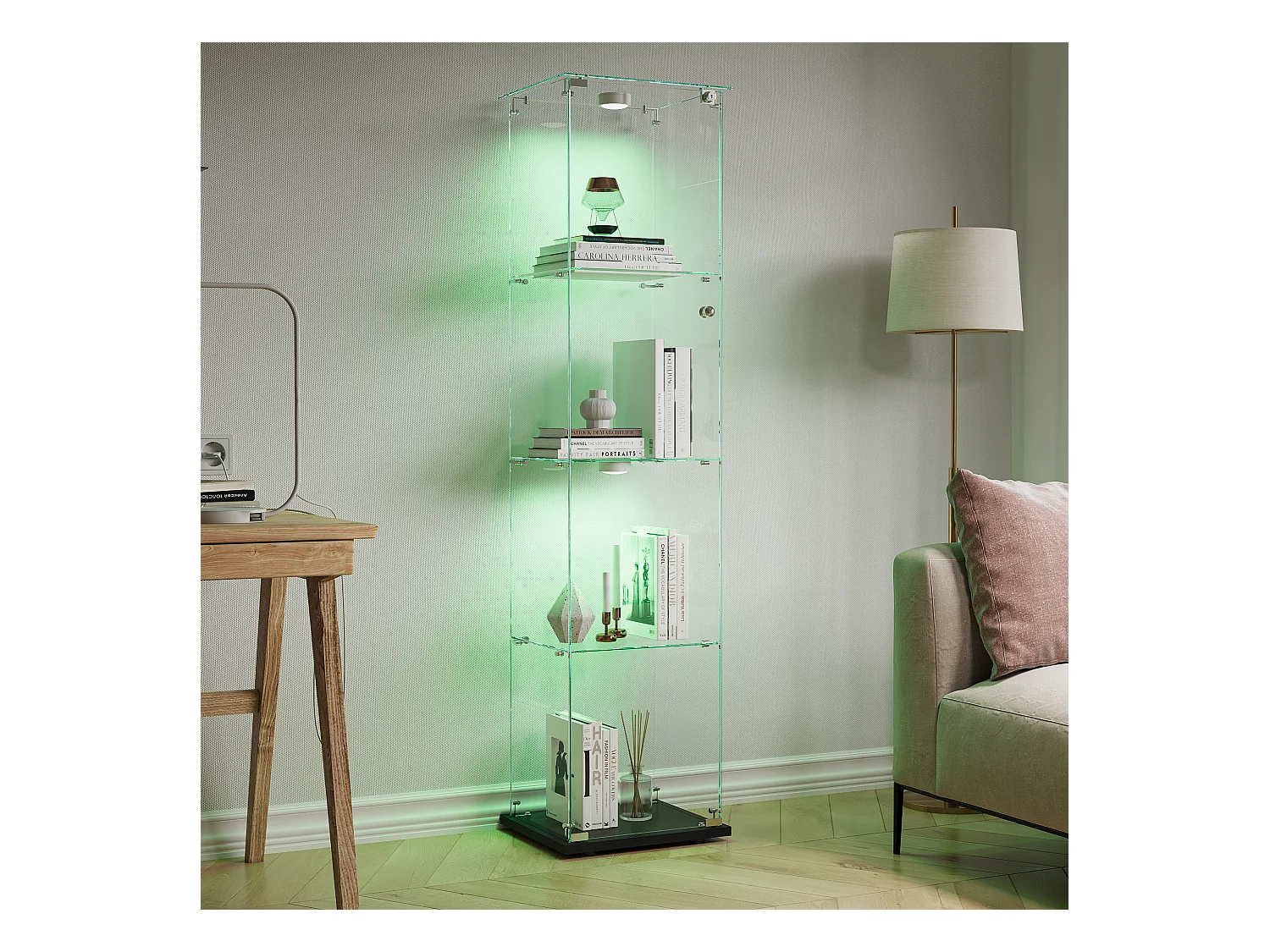 Vitrine en verre avec 5 étagères et portes doubles, vitrine de salon