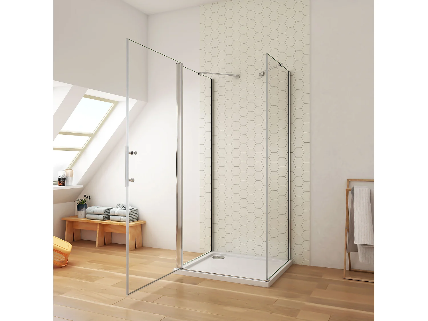 76x80x80x185cm 6mm Sicherheitsglas Duschwand mit Seitenwand Duschkabine Duschtür Eckdusche Drehtür