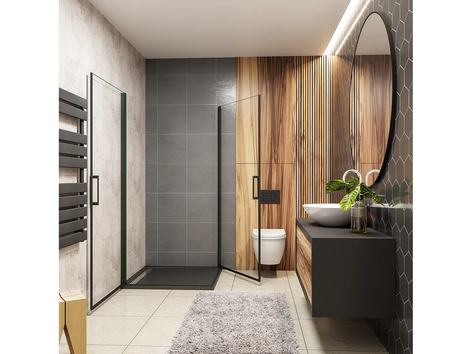 90x80x200cm 8mm Duschtrennwand Drehtür Glastür  Duschtür Duschkabine schwarz mit Duschwand