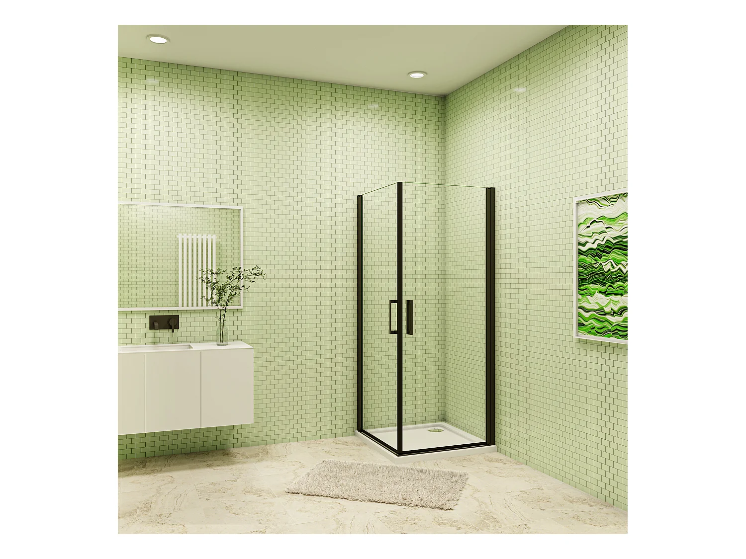 90x90x200cm 8mm Duschtrennwand Drehtür Glastür  Duschtür Duschkabine schwarz mit Duschwand