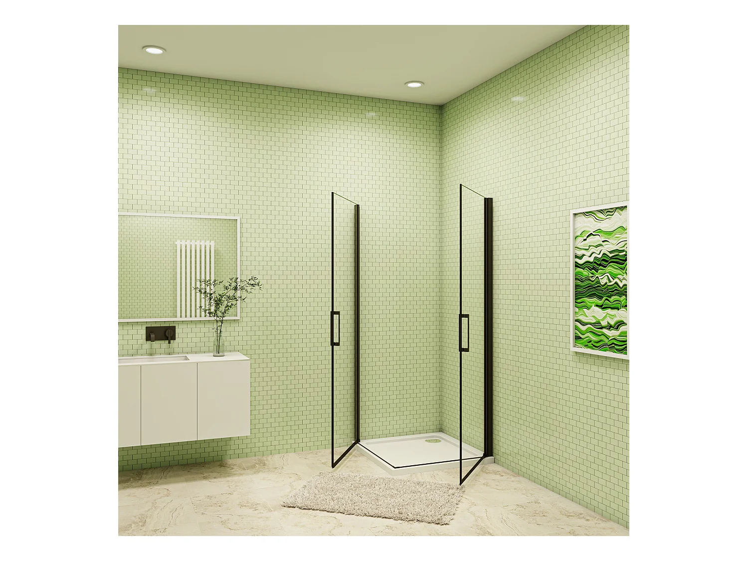 90x90x200cm 8mm Duschtrennwand Drehtür Glastür  Duschtür Duschkabine schwarz mit Duschwand