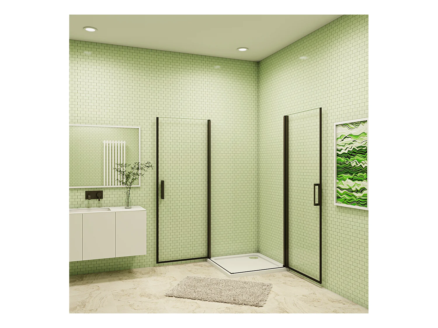 90x90x200cm 8mm Duschtrennwand Drehtür Glastür  Duschtür Duschkabine schwarz mit Duschwand