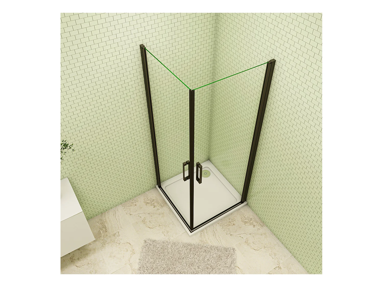 90x90x200cm 8mm Duschtrennwand Drehtür Glastür  Duschtür Duschkabine schwarz mit Duschwand