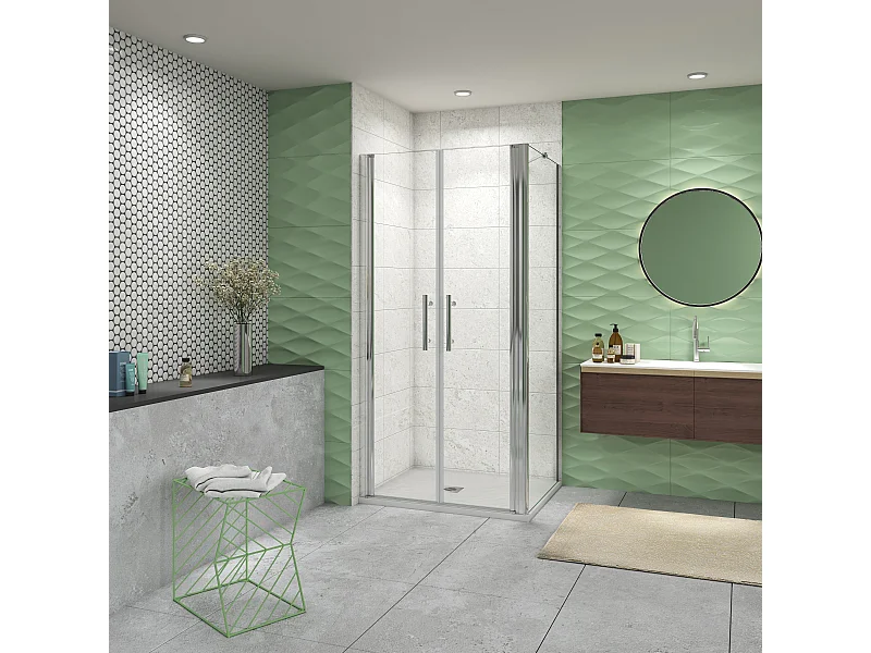 75x80x195cm 6mm Duschtrennwand Drehtür Glastür  Duschtür Duschkabine schwarz mit Duschwand