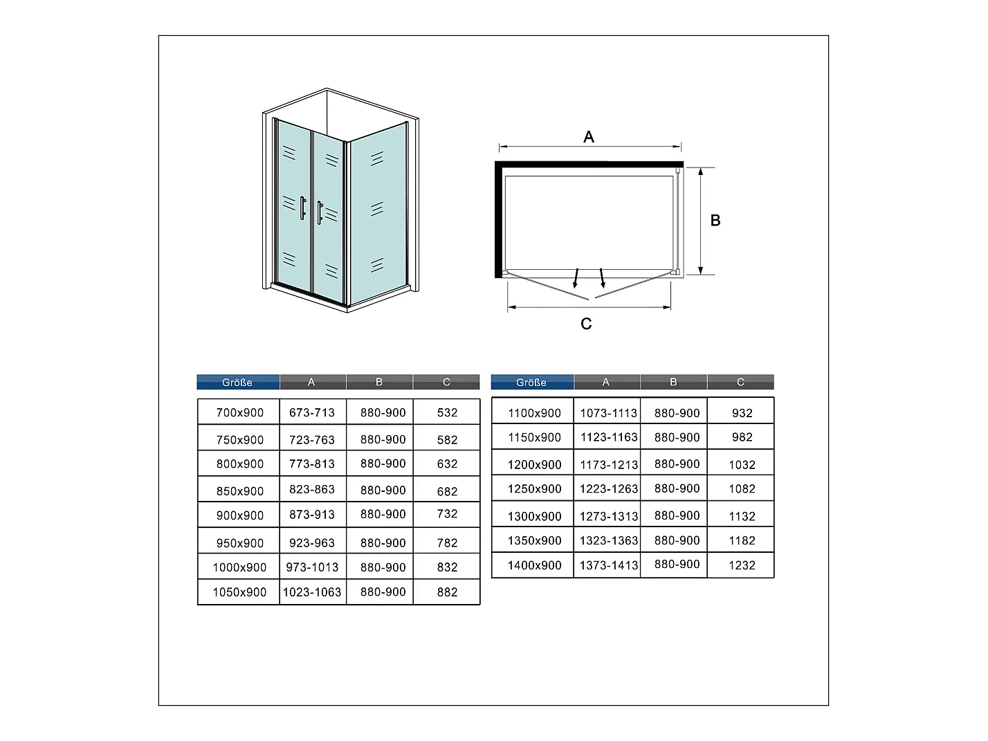 75x80x195cm 6mm Duschtrennwand Drehtür Glastür  Duschtür Duschkabine schwarz mit Duschwand