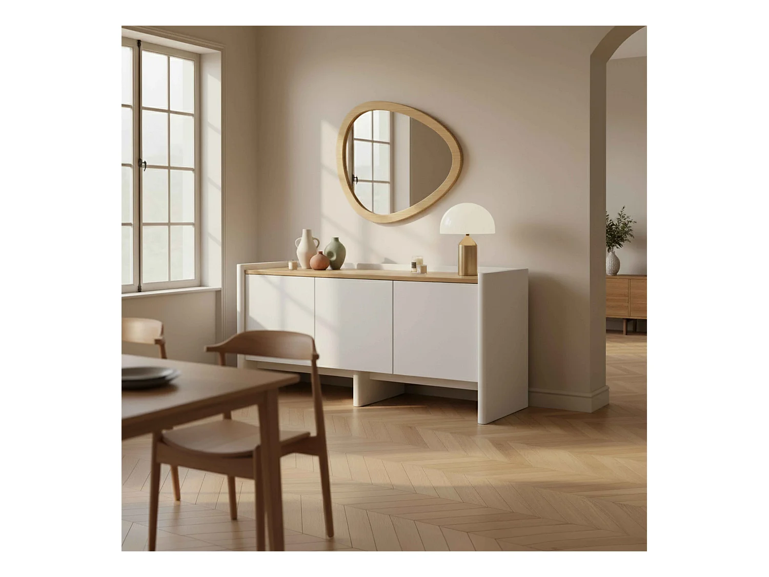 Meuble TV uni rétro rectangulaire L120 cm blanc