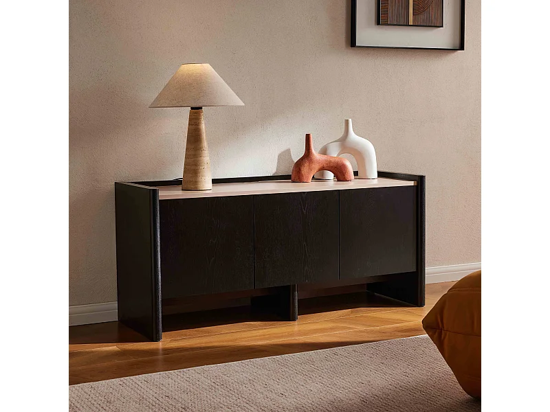 Meuble TV épuré rectangulaire L120 cm bois noir