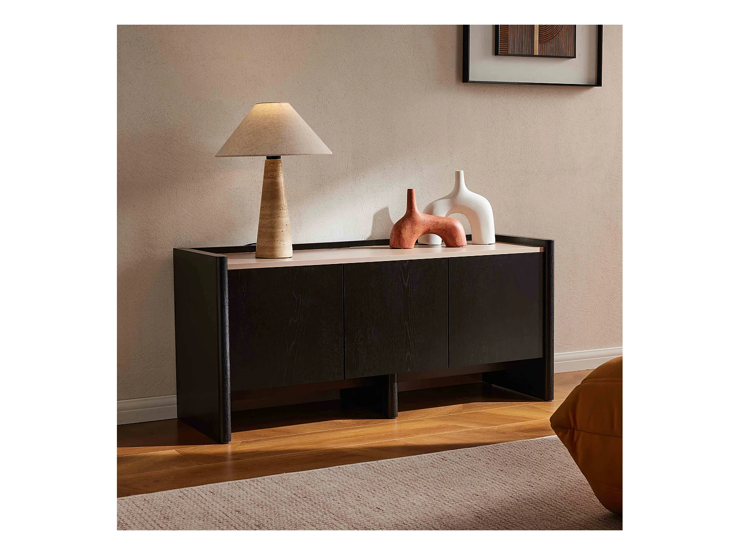 Meuble TV épuré rectangulaire L120 cm bois noir