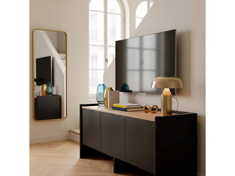 Meuble TV épuré rectangulaire L120 cm bois noir