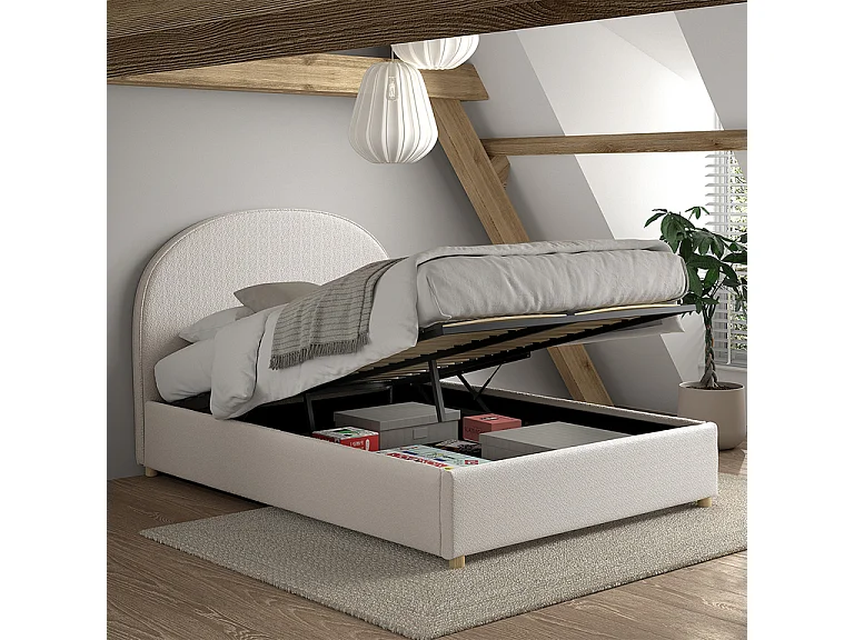 Lit coffre 140x200 sommier inclus Moon Blanc