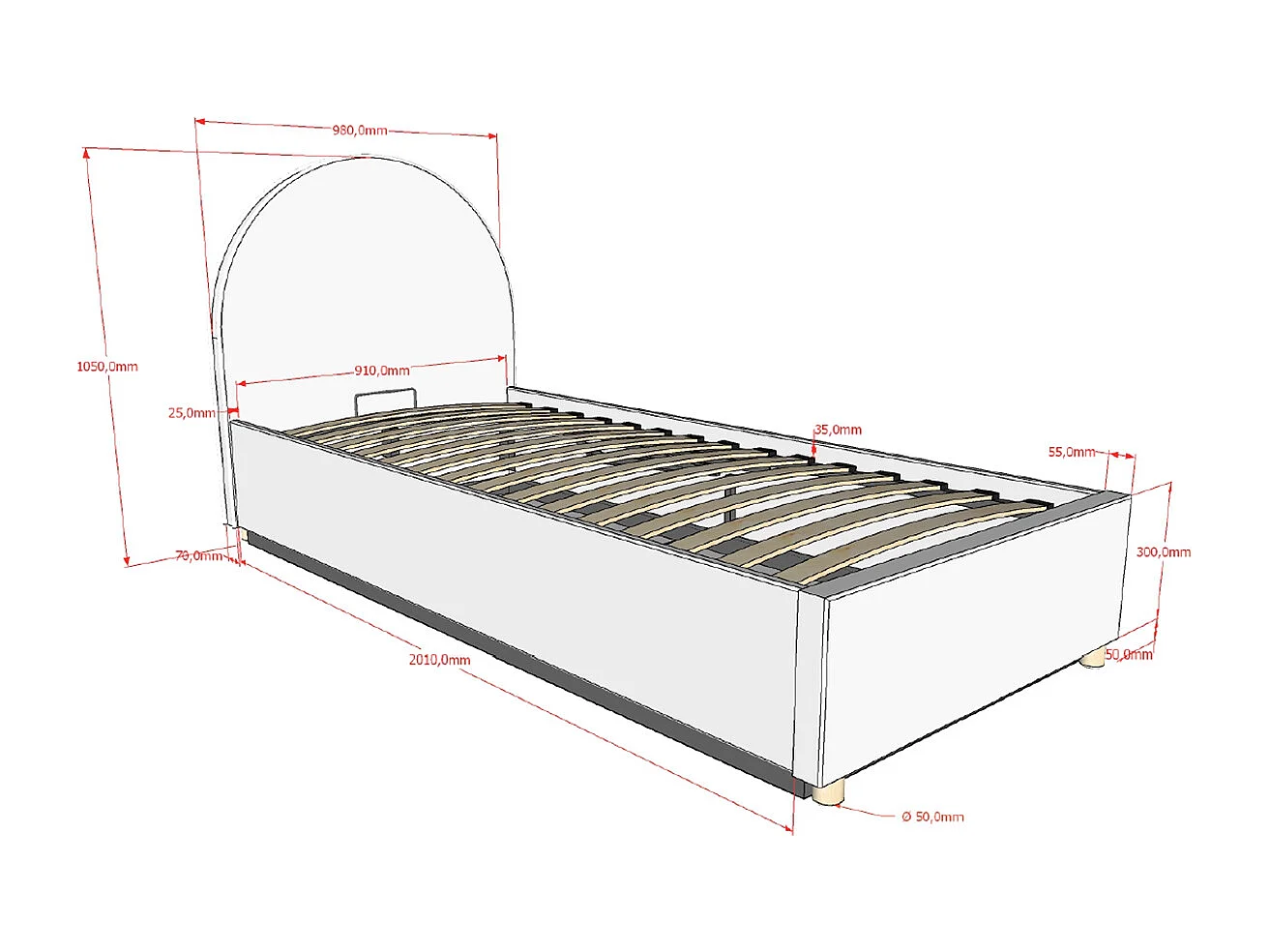 Lit coffre 90x200 sommier inclus Moon Blanc