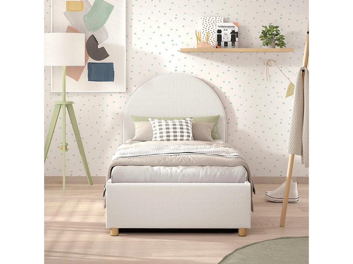 Lit Coffre Enfant Bouclé "Moon" 90x200cm Blanc