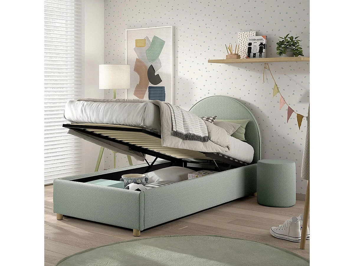 Lit Coffre Enfant Bouclé "Moon" 90x200cm Vert