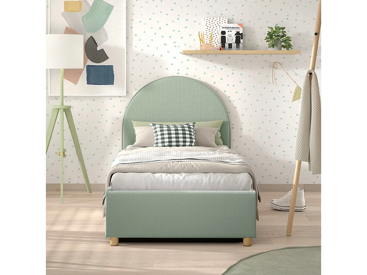 Lit Coffre Enfant Bouclé "Moon" 90x200cm Vert