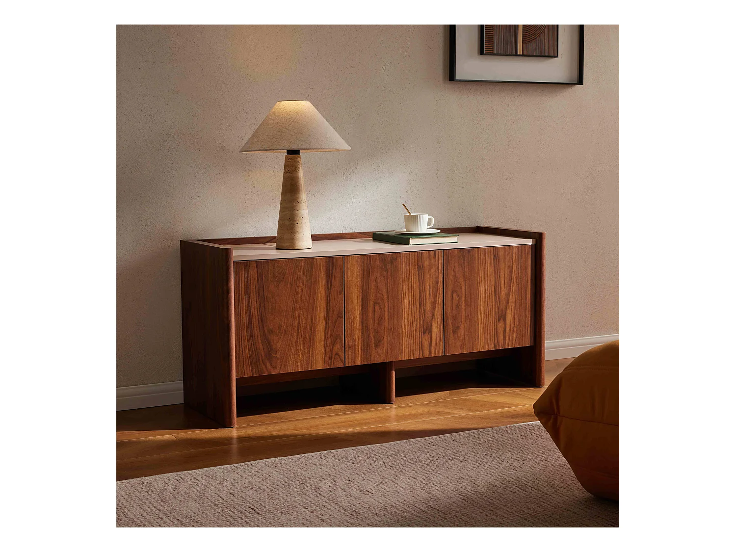 Meuble TV épuré rectangulaire L120 cm bois foncé