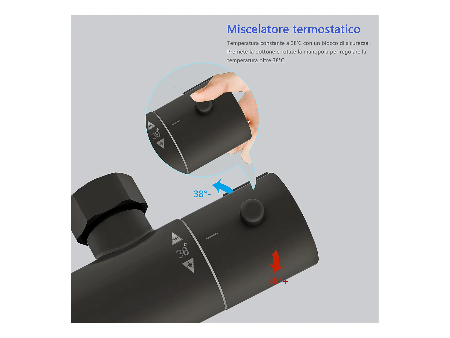 Colonna doccia termostatico finitura nera matte, cartuccia in ottone, materiale inox AISI 304, rubinetteria bagno moderna