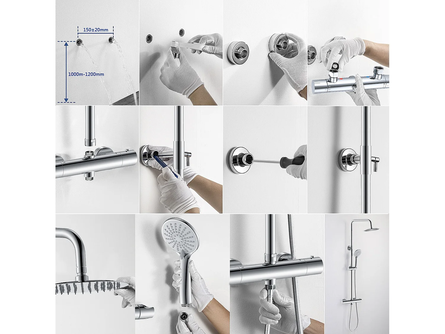 Colonna doccia termostatico finitura cromata, cartuccia in ottone, materiale inox AISI 304, rubinetteria bagno moderna