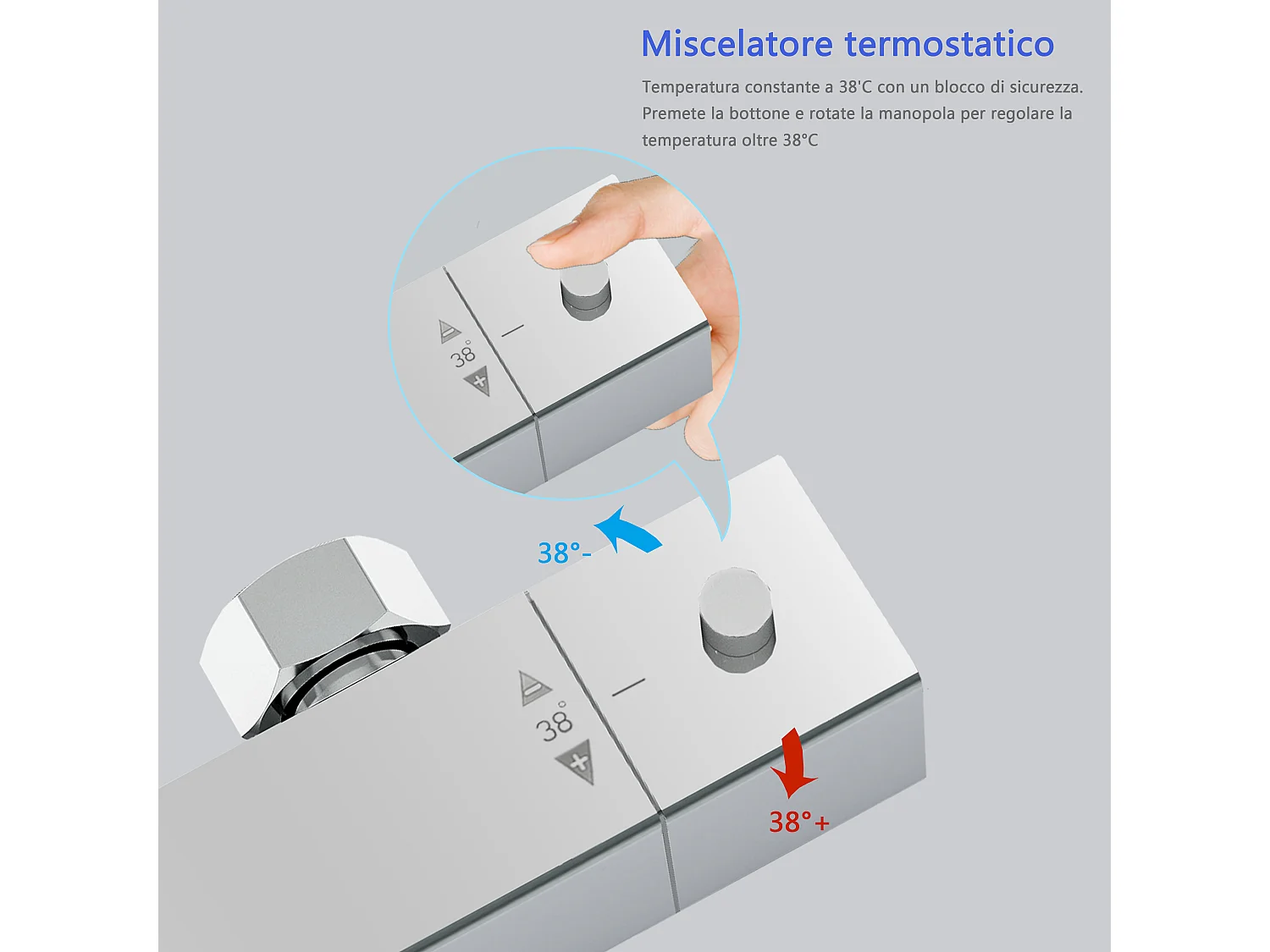 Miscelatore doccia termostatico con manopola in lega di zinco,colonna doccia soffione acciaio inox, cromato