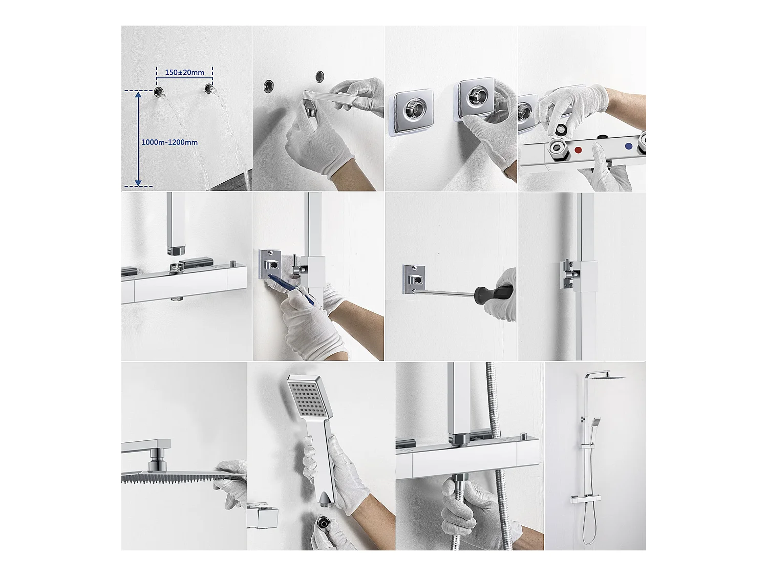 Colonna doccia termostatica, AICA ITALY soffione doccia 20*20CM, regolabile in altezza 75-115cm, set doccia con miscelatore, cromo