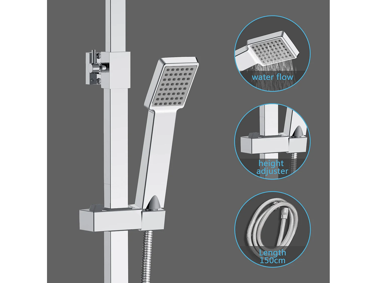 Colonna doccia termostatica, AICA ITALY soffione doccia 20*20CM, regolabile in altezza 75-115cm, set doccia con miscelatore, cromo