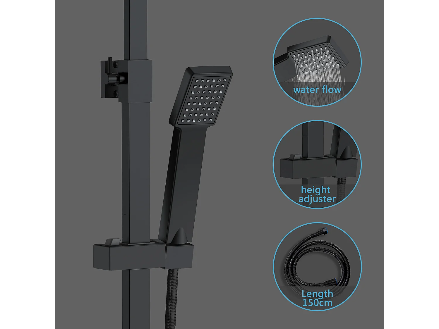 Colonna doccia termostatica, Aica ITALY soffione doccia 20*20CM, regolabile in altezza 75-115cm, set doccia con miscelatore, nero