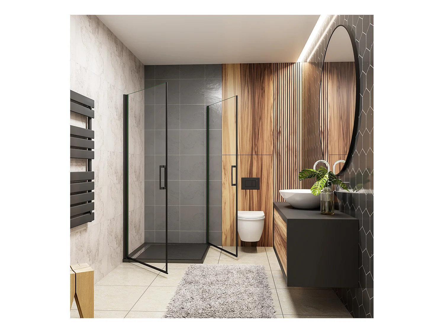 80x80x200cm 8mm Duschtrennwand Drehtür Glastür  Duschtür Duschkabine schwarz
