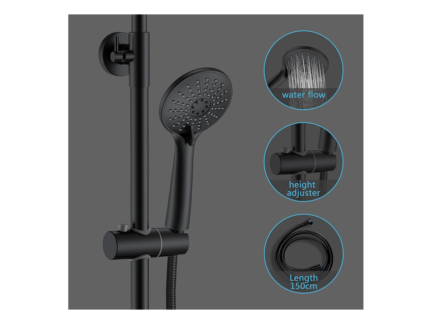 AICA Colonna doccia a ponte con soffione circolare 20x20cm, sistema doccia con miscelatore, nero opaco