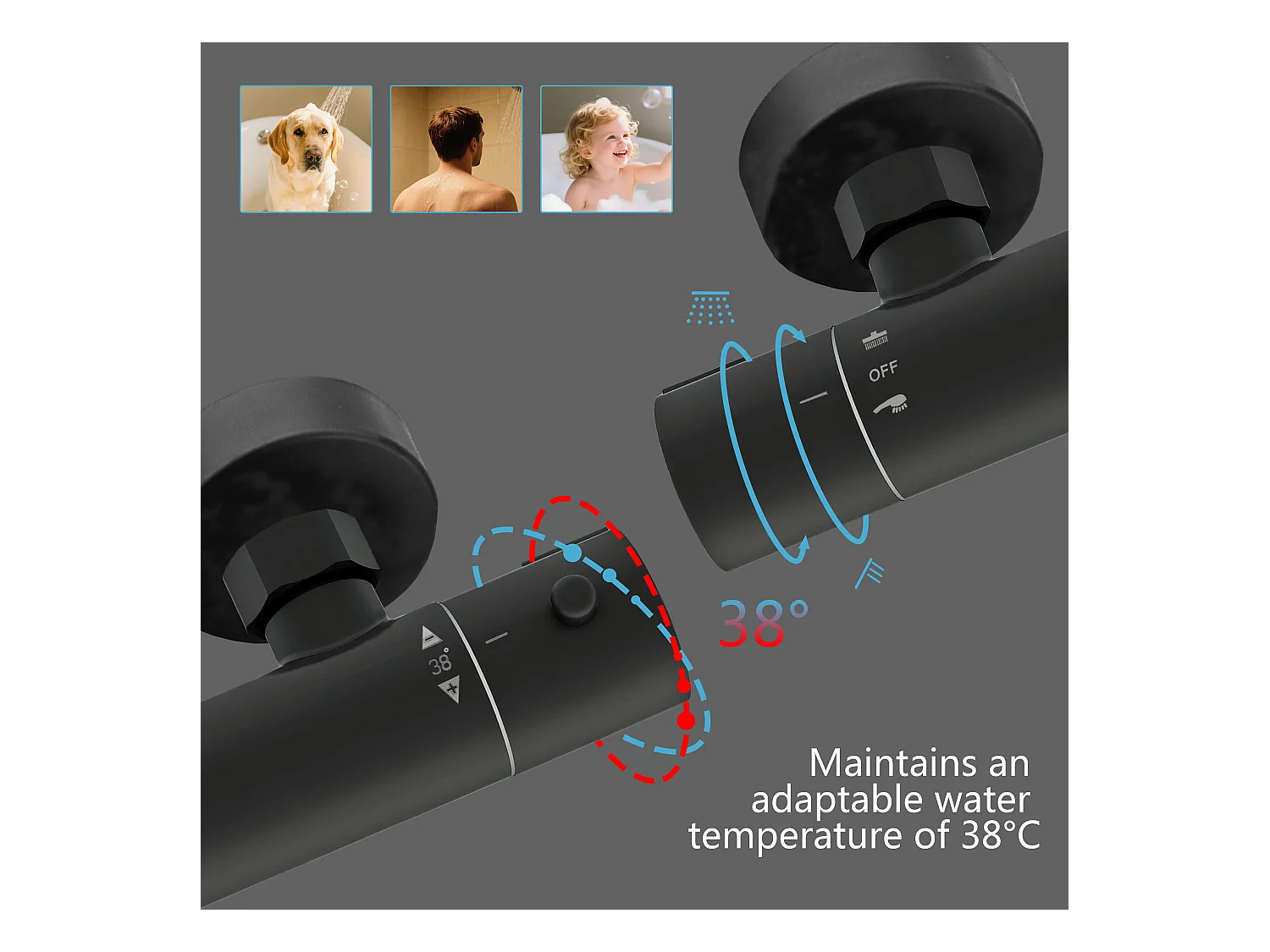 AICA Colonna doccia a ponte con soffione circolare 20x20cm, sistema doccia con miscelatore, nero opaco