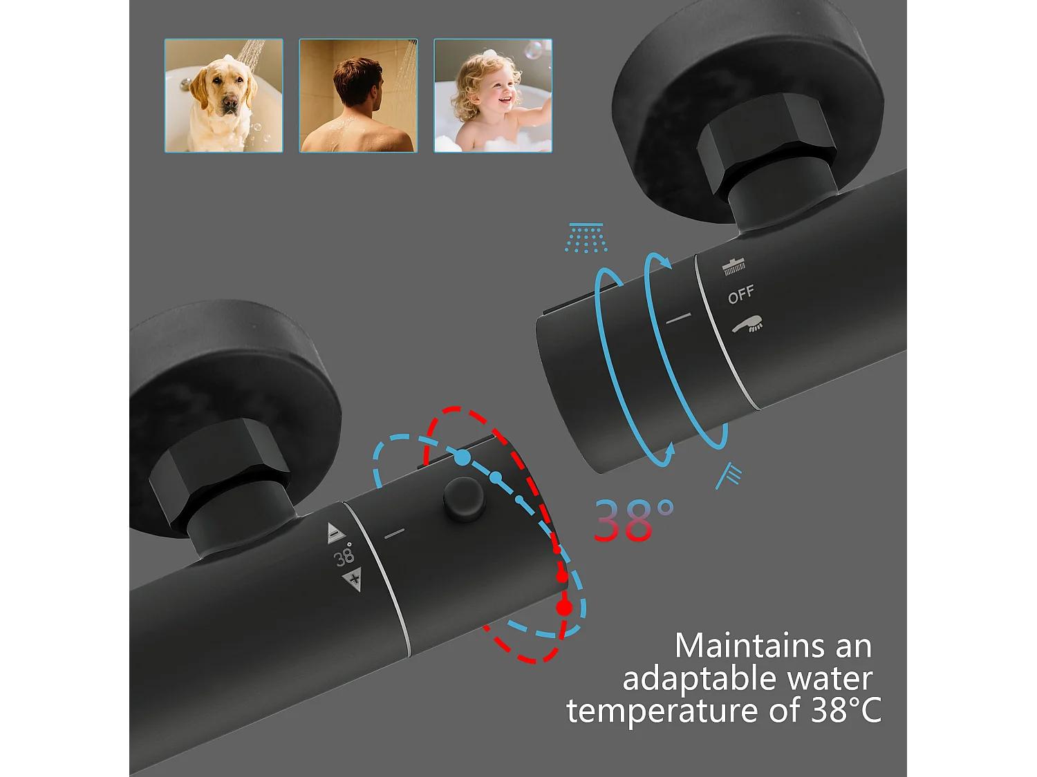 AICA Colonna doccia a ponte con soffione circolare 20x20cm, sistema doccia con miscelatore, nero opaco