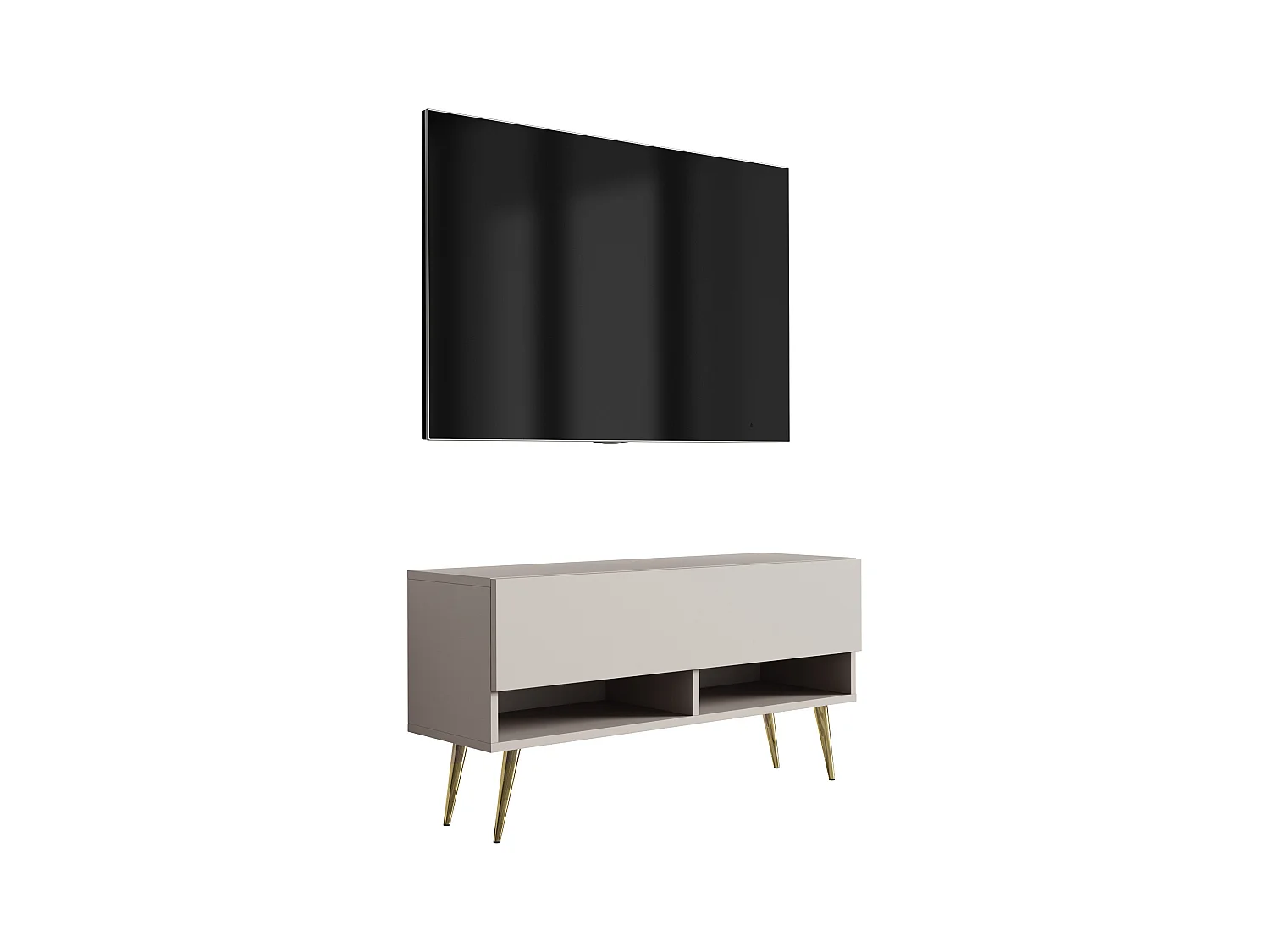 Meuble TV 100 cm Cachemire, pieds obliques dorés, 100 x 32 x 52 cm