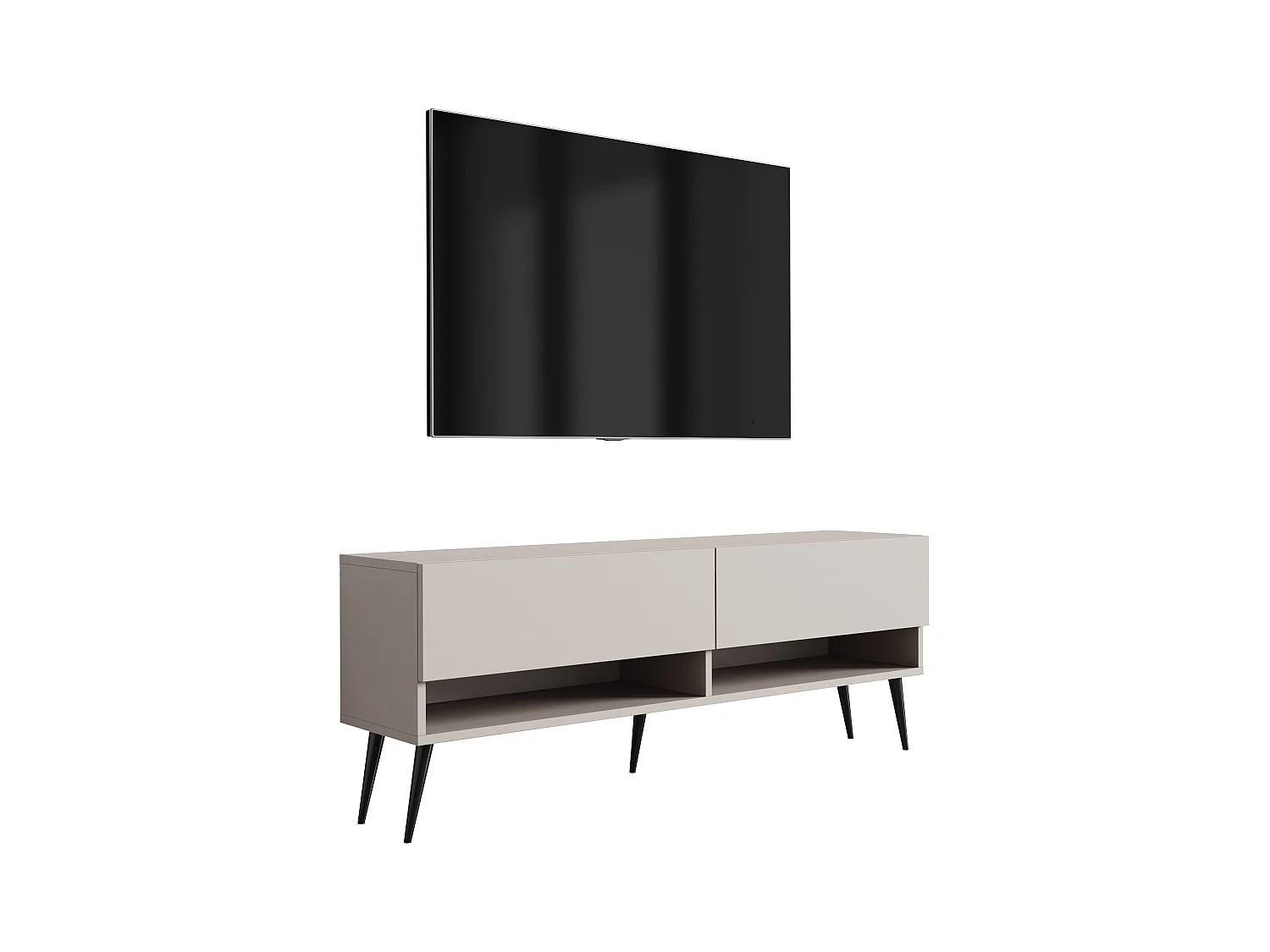 Meuble TV 140 cm Cachemire, pieds obliques noirs, 140 x 32 x 52 cm