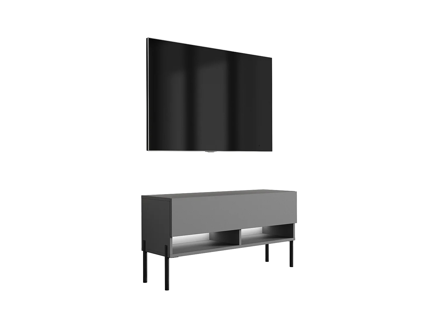Meuble TV 100 cm Anthracite, pieds droits noirs, 100 x 32 x 52 cm