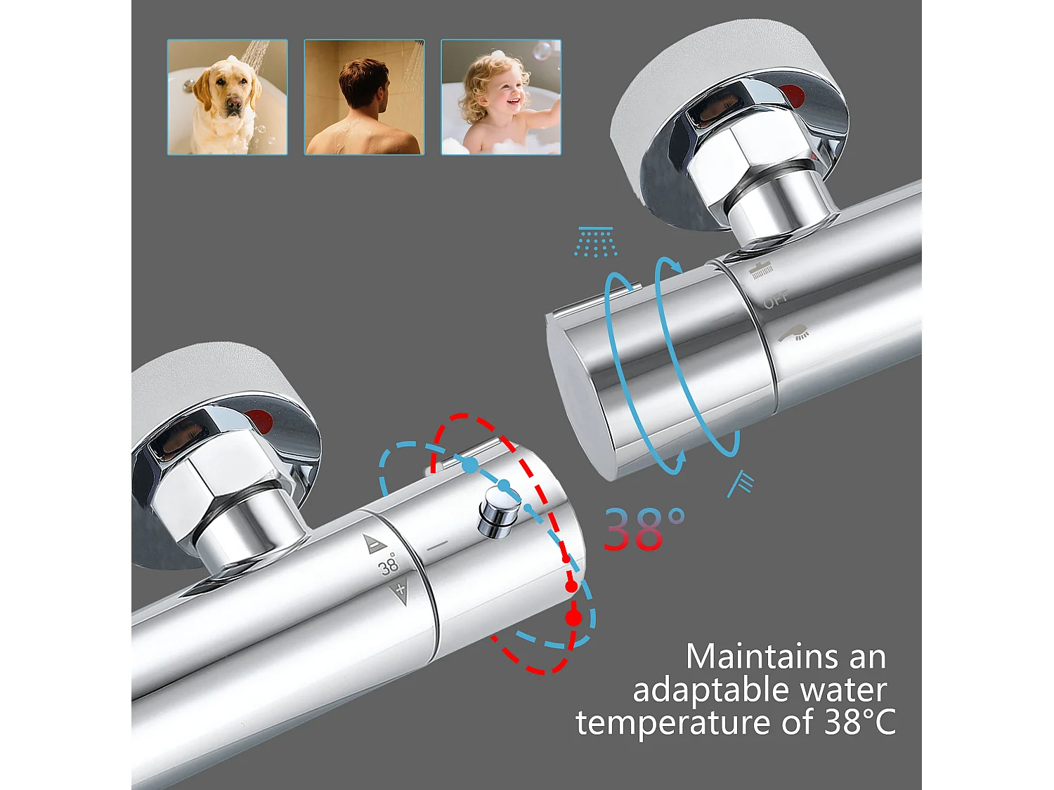 AICA Colonna doccia a ponte con soffione quadrato 20x20cm, sistema doccia con miscelatore, cromato lucido