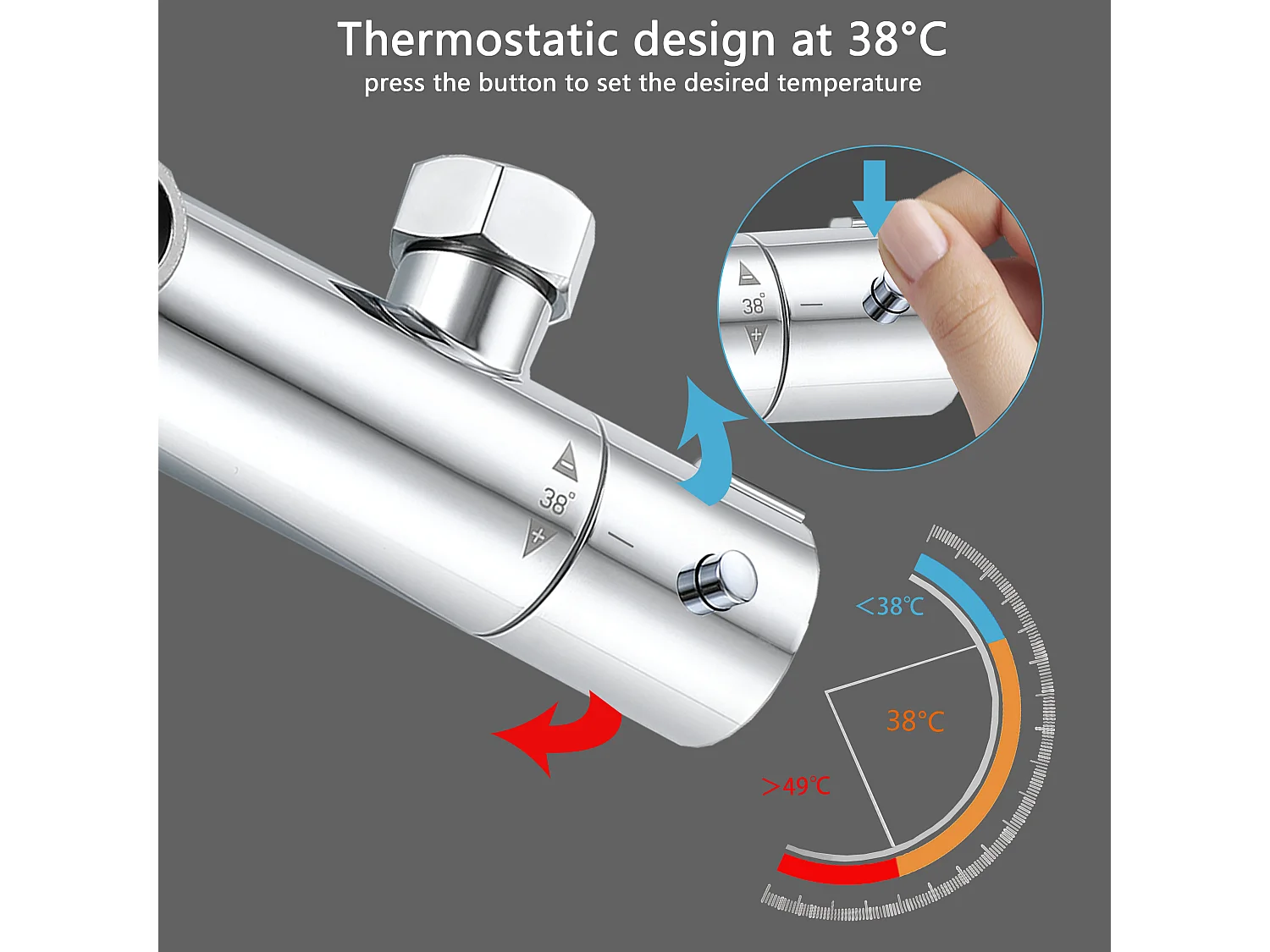 AICA Colonna doccia a ponte con soffione quadrato 20x20cm, sistema doccia con miscelatore, cromato lucido