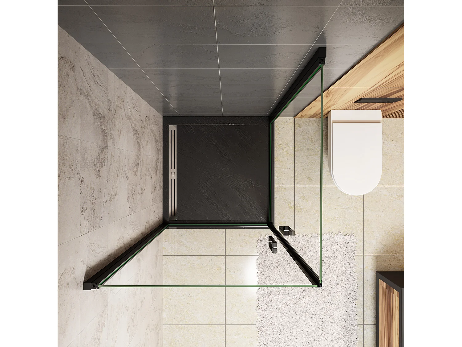 90x90x200cm 8mm Duschtrennwand Drehtür Glastür  Duschtür Duschkabine schwarz