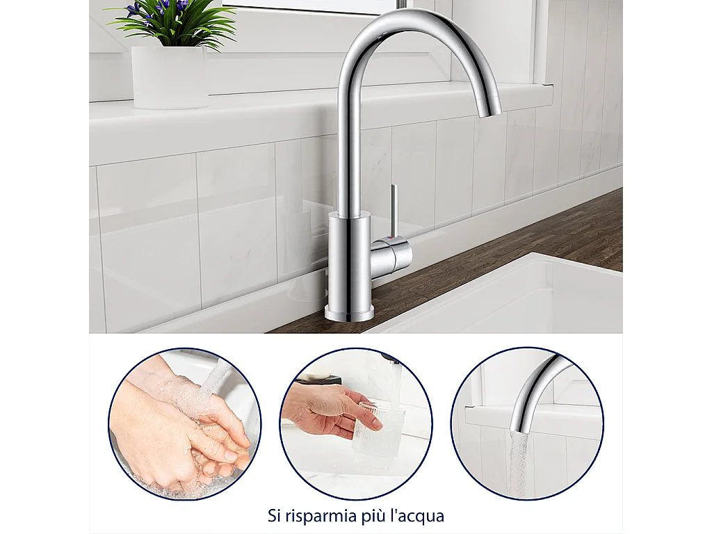 Miscelatore da cucina AICA ITALY collo di cigno argento,cromato