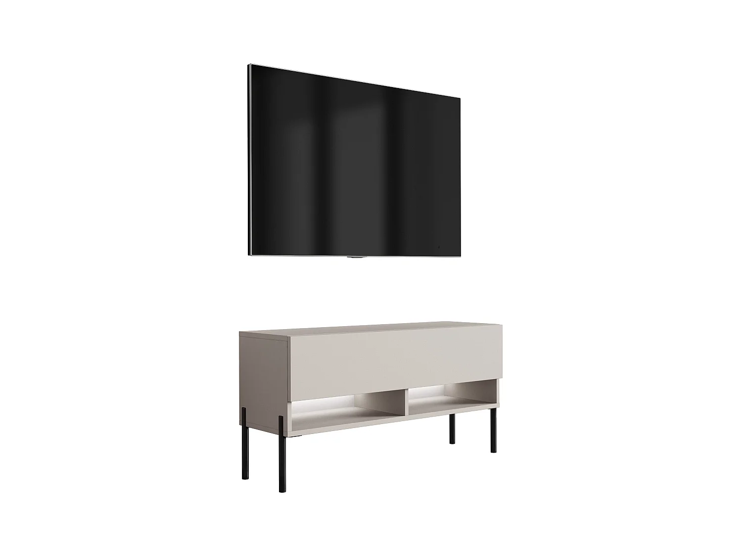 Meuble TV 100 cm Cachemire, pieds droits noirs, LED blanche, 100 x 32 x 52 cm