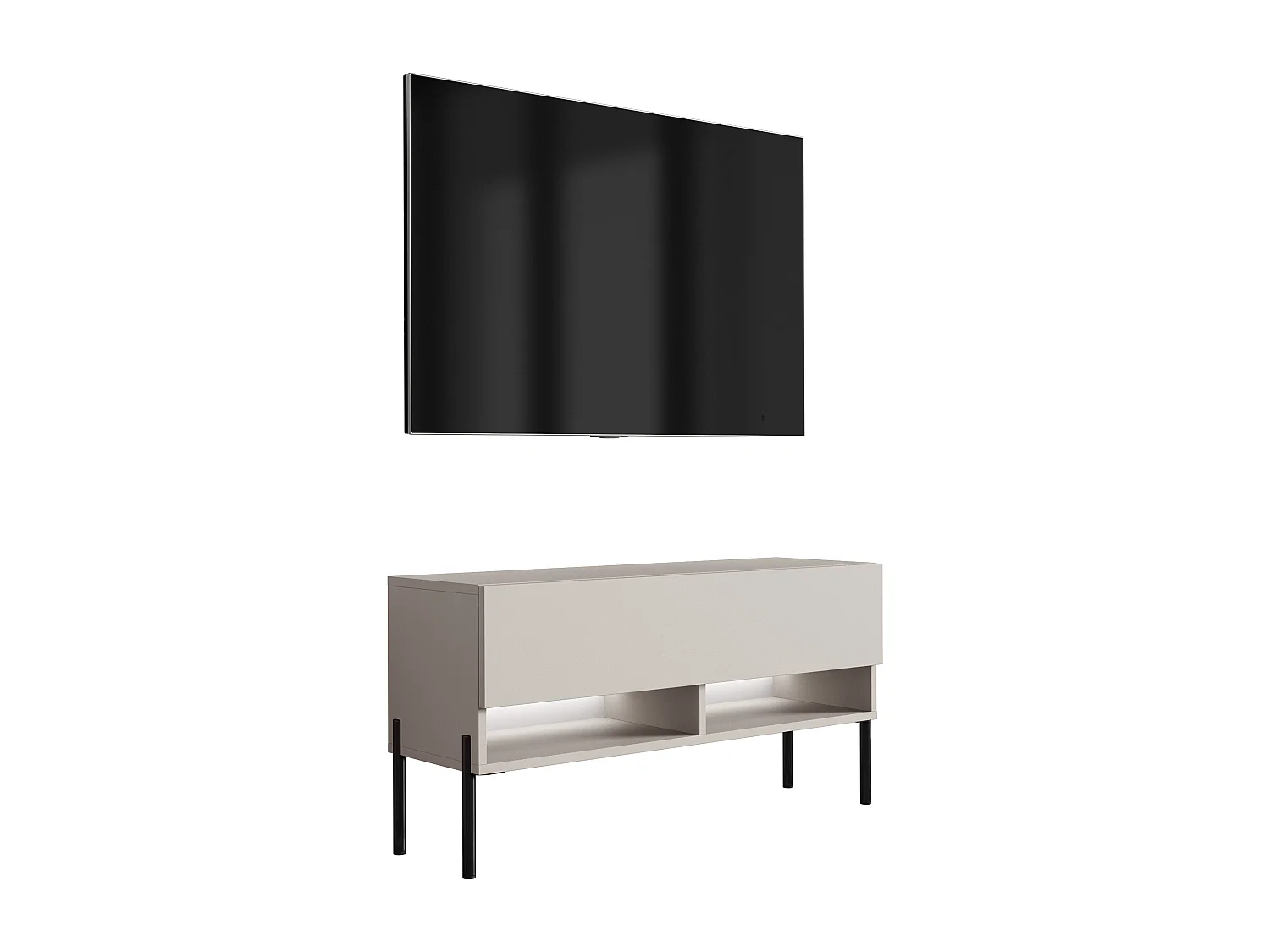 Meuble TV 100 cm Cachemire, pieds droits noirs, LED blanche, 100 x 32 x 52 cm