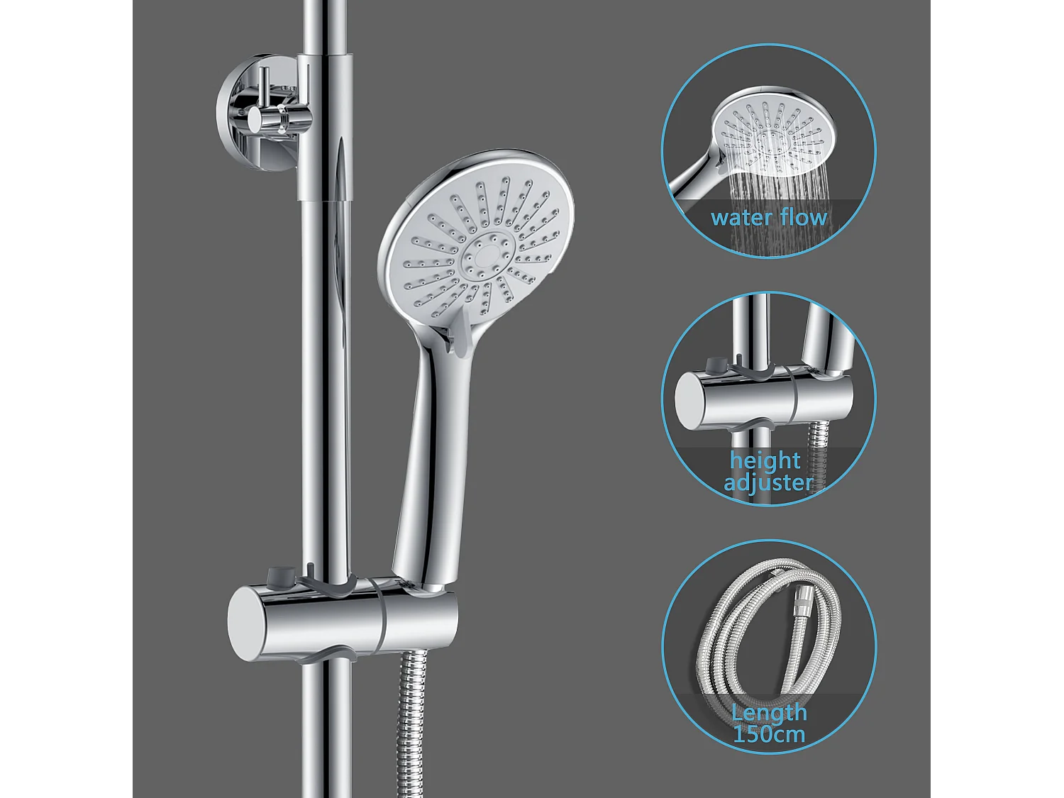 AICA Colonna doccia a ponte con soffione circolare 20x20cm, sistema doccia con miscelatore, cromato lucido