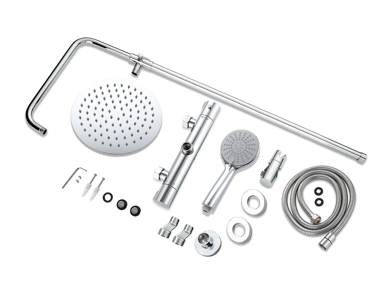 AICA Colonna doccia a ponte con soffione circolare 20x20cm, sistema doccia con miscelatore, cromato lucido