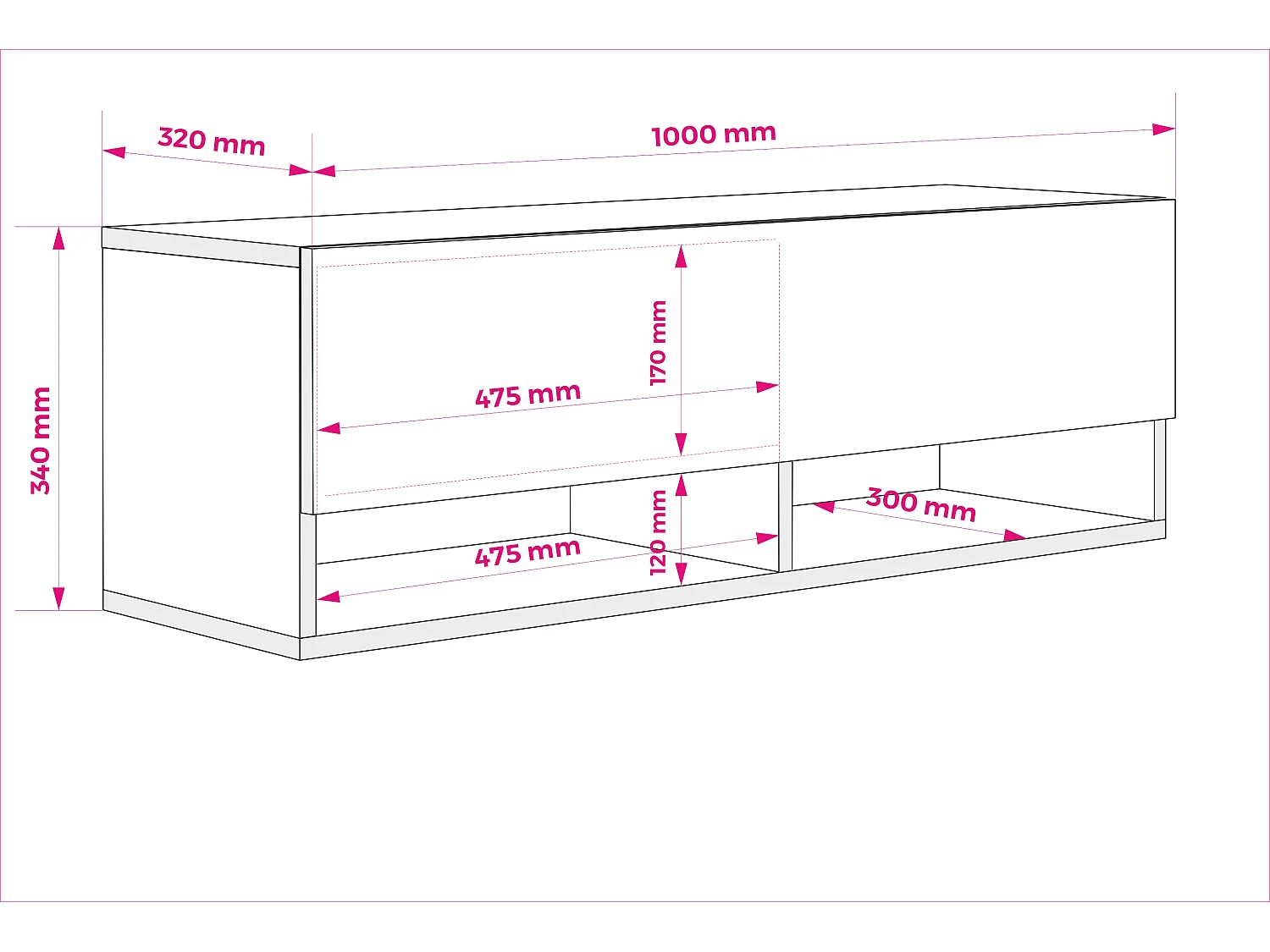 TV-Lowboard 100 cm Mattweiß, LED weiß, 100 × 32 × 34 cm