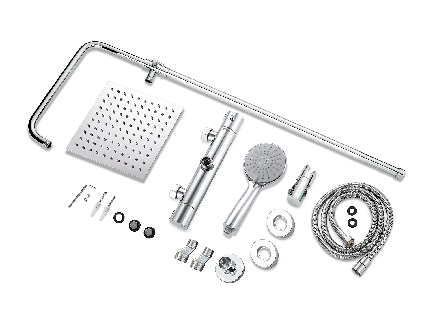 Colonna doccia con miscelatore, kit completo di doccia a pioggia, soffione doccia 20 x20 cm e doccetta 3 getti, asta doccia, cromato