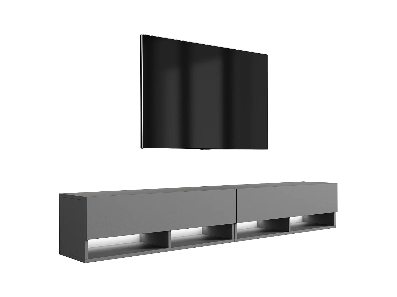 Meuble TV 200 (2 x 100) cm Anthracite, LED blanc, 200 x 32 x 52 cm