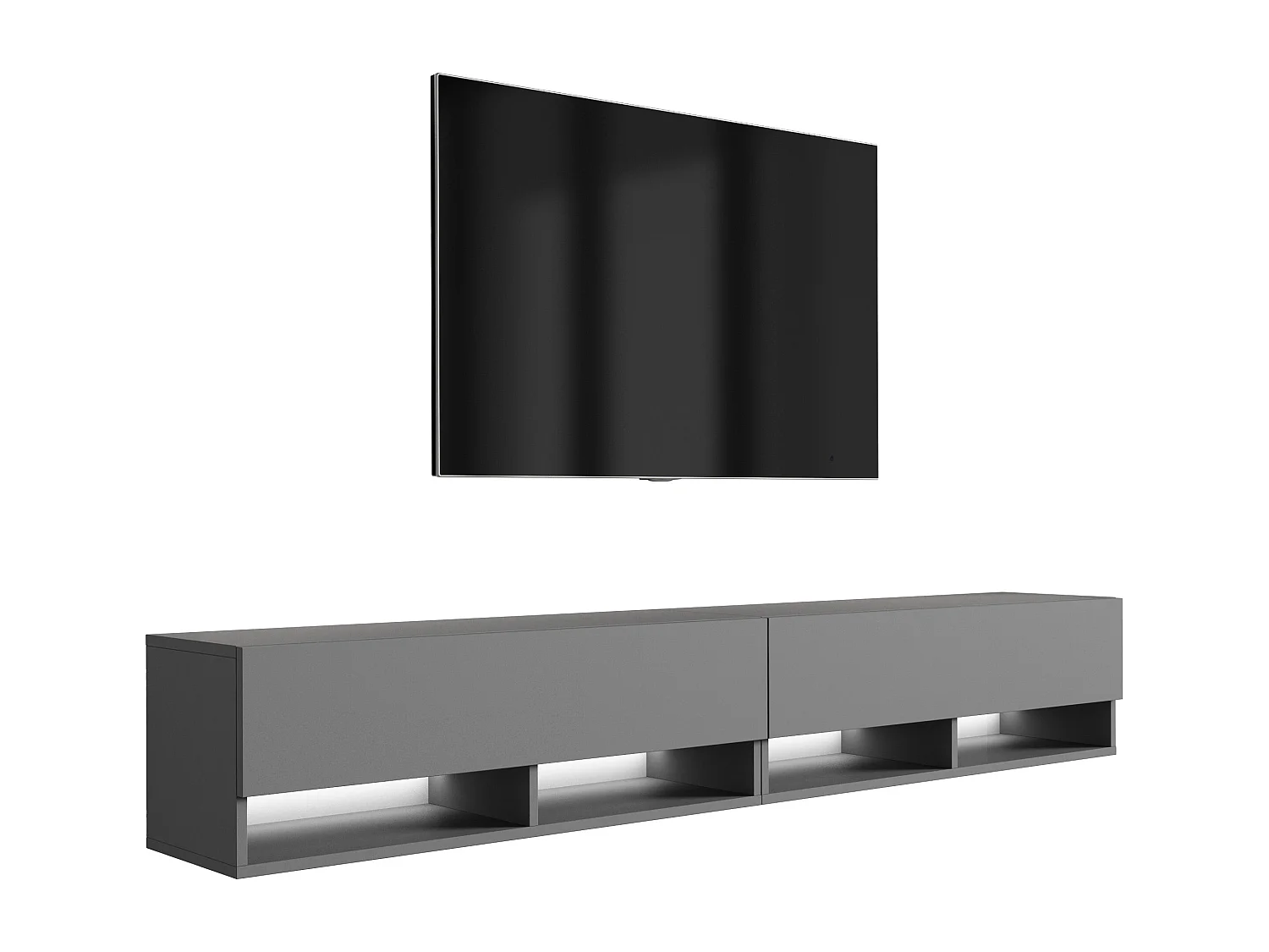 Meuble TV 200 (2 x 100) cm Anthracite, LED blanc, 200 x 32 x 52 cm