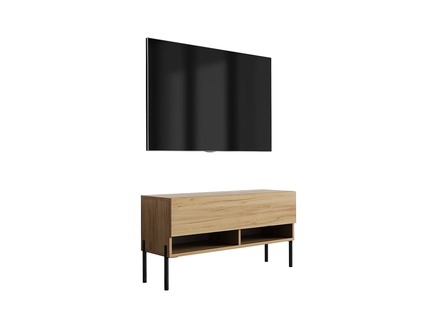 Meuble TV 100 cm Chêne Craft, pieds droits noirs, 100 x 32 x 52 cm